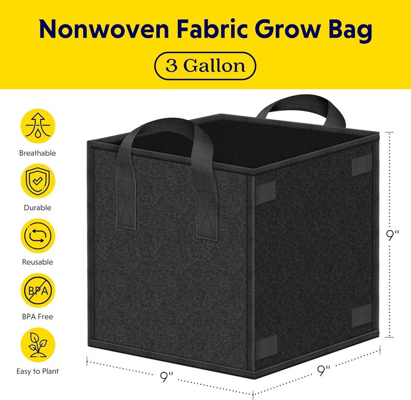 YSSOA 5-Pack 3 Gallon Grow Bags Heavy Duty Thickened Nonwoven Aeration Fabric Pots with Handles, Cloth Pots for Plants, Vegetable, Flower, Tomato Potato - Image 2